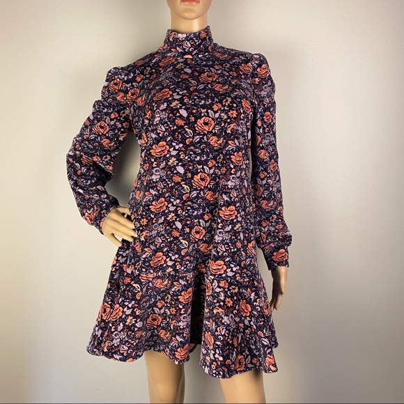 NEW REBECCA TAYLOR FLORAL VELOUR MINI DRESS - Picture 2 of 10